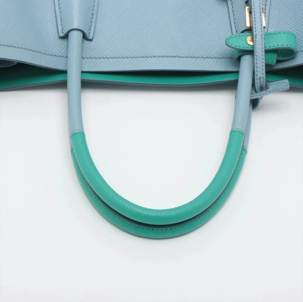 Rare! NEW! Prada Saffiano Cuir Double Handle Medium Tote Aqua TIFFANY BABY BLUE - Picture 8 of 16